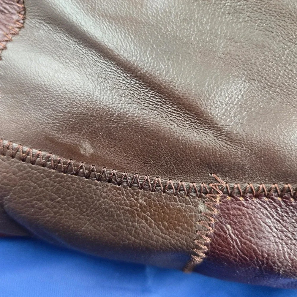 Vintage 1970s Leather Patchwork‎ Throw Pillow 17x17 Brown
